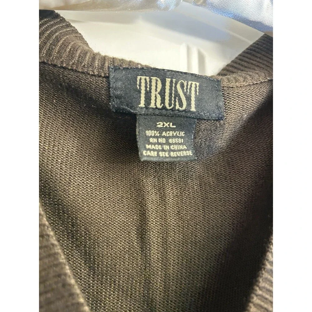 Trust 2XL Brown Argyle Sweater Vest V Neck Preppy Golf Grandpa Core Knit Top